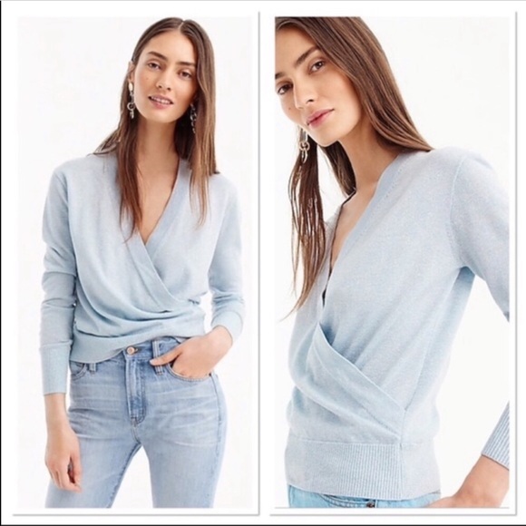 J. Crew Sweaters - J Crew Lurex Faux Wrap Metallic Blue Sweater XS